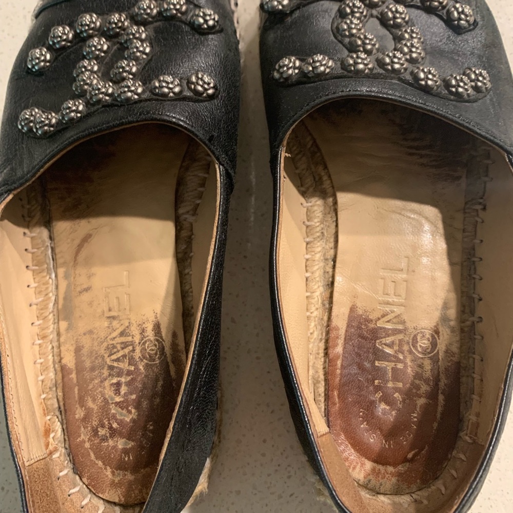 Chanel Leather ZG30604 Espadrilles Black Metal 6M - Picture 3 of 8